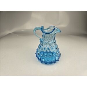 Empoli 1950's Clear Aqua Blue Hobnail Pitcher Italy‎ Art Glass